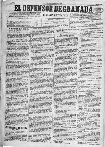 'El Defensor de Granada  : diario político independiente' - Año VIII Número 2605  - 1887 Septiembre 02