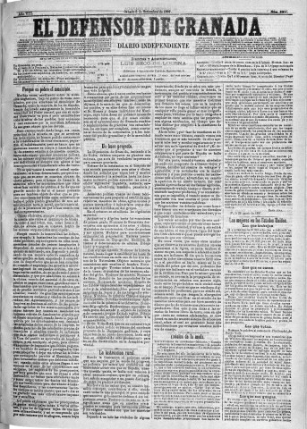 'El Defensor de Granada  : diario político independiente' - Año VIII Número 2606  - 1887 Septiembre 03