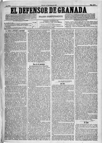 'El Defensor de Granada  : diario político independiente' - Año VIII Número 2609  - 1887 Septiembre 06