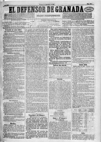 'El Defensor de Granada  : diario político independiente' - Año VIII Número 2612  - 1887 Septiembre 09