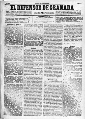 'El Defensor de Granada  : diario político independiente' - Año VIII Número 2614  - 1887 Septiembre 11