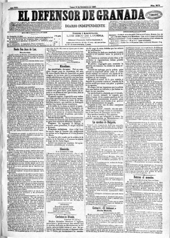 'El Defensor de Granada  : diario político independiente' - Año VIII Número 2615  - 1887 Septiembre 12