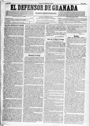 'El Defensor de Granada  : diario político independiente' - Año VIII Número 2618  - 1887 Septiembre 15