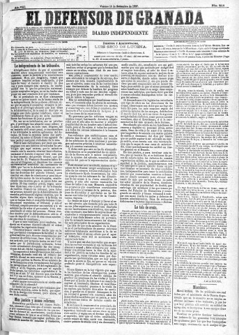 'El Defensor de Granada  : diario político independiente' - Año VIII Número 2619  - 1887 Septiembre 16