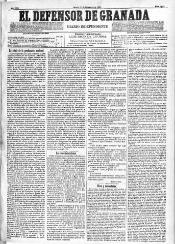 'El Defensor de Granada  : diario político independiente' - Año VIII Número 2620  - 1887 Septiembre 17