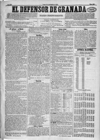 'El Defensor de Granada  : diario político independiente' - Año VIII Número 2622  - 1887 Septiembre 19