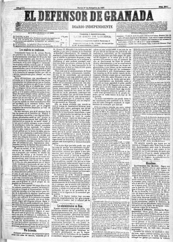 'El Defensor de Granada  : diario político independiente' - Año VIII Número 2630  - 1887 Septiembre 27