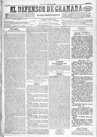 'El Defensor de Granada  : diario político independiente' - Año VIII Número 2633  - 1887 Septiembre 30