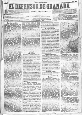 'El Defensor de Granada  : diario político independiente' - Año VIII Número 2634  - 1887 Octubre 01