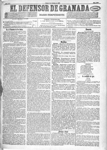 'El Defensor de Granada  : diario político independiente' - Año VIII Número 2636  - 1887 Octubre 03