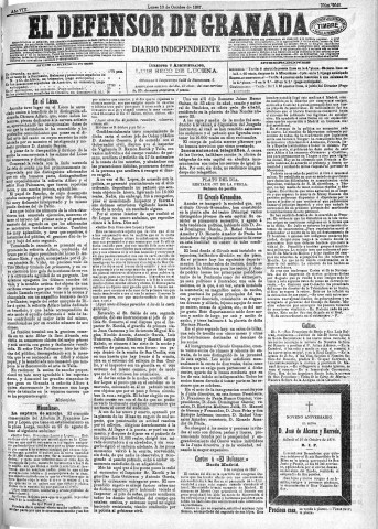 'El Defensor de Granada  : diario político independiente' - Año VIII Número 2643  - 1887 Octubre 10