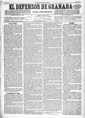 'El Defensor de Granada  : diario político independiente' - Año VIII Número 2645  - 1887 Octubre 12