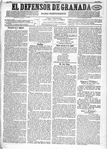 'El Defensor de Granada  : diario político independiente' - Año VIII Número 2650  - 1887 Octubre 17