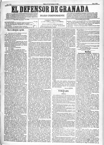 'El Defensor de Granada  : diario político independiente' - Año VIII Número 2651  - 1887 Octubre 18