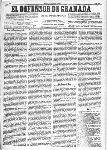 'El Defensor de Granada  : diario político independiente' - Año VIII Número 2652  - 1887 Octubre 19
