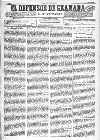 'El Defensor de Granada  : diario político independiente' - Año VIII Número 2653  - 1887 Octubre 20