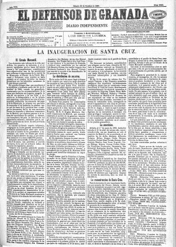 'El Defensor de Granada  : diario político independiente' - Año VIII Número 2655  - 1887 Octubre 22