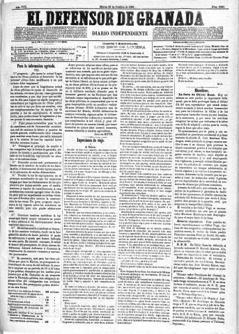 'El Defensor de Granada  : diario político independiente' - Año VIII Número 2658  - 1887 Octubre 25