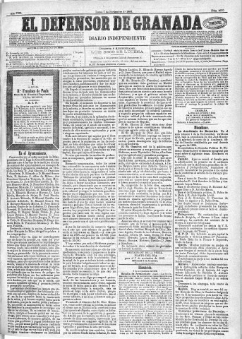 'El Defensor de Granada  : diario político independiente' - Año VIII Número 2670  - 1887 Noviembre 07