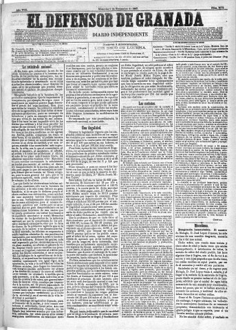 'El Defensor de Granada  : diario político independiente' - Año VIII Número 2672  - 1887 Noviembre 09