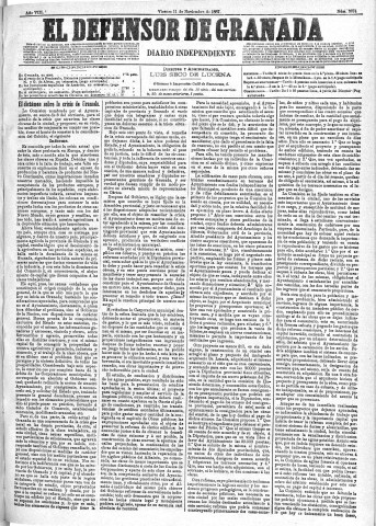 'El Defensor de Granada  : diario político independiente' - Año VIII Número 2674  - 1887 Noviembre 11