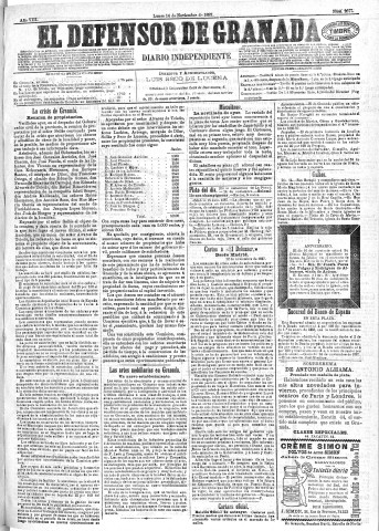 'El Defensor de Granada  : diario político independiente' - Año VIII Número 2677  - 1887 Noviembre 14