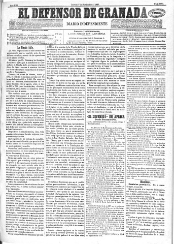 'El Defensor de Granada  : diario político independiente' - Año VIII Número 2680  - 1887 Noviembre 17