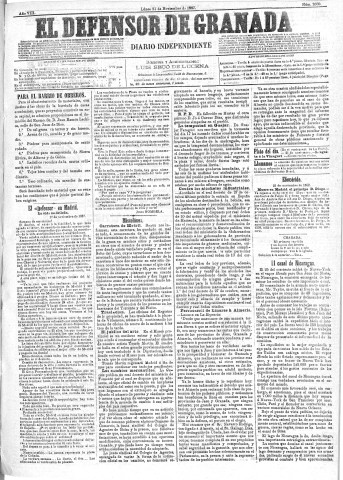 'El Defensor de Granada  : diario político independiente' - Año VIII Número 2689  - 1887 Noviembre 21