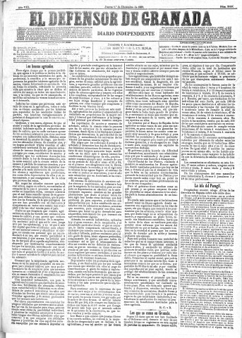 'El Defensor de Granada  : diario político independiente' - Año VIII Número 2699  - 1887 Diciembre 01