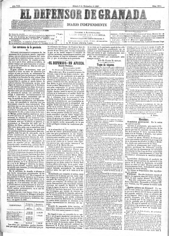'El Defensor de Granada  : diario político independiente' - Año VIII Número 2701  - 1887 Diciembre 03