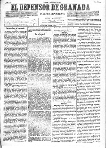 'El Defensor de Granada  : diario político independiente' - Año VIII Número 2702  - 1887 Diciembre 04