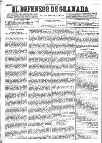 'El Defensor de Granada  : diario político independiente' - Año VIII Número 2704  - 1887 Diciembre 06
