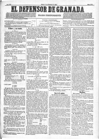 'El Defensor de Granada  : diario político independiente' - Año VIII Número 2708  - 1887 Diciembre 10