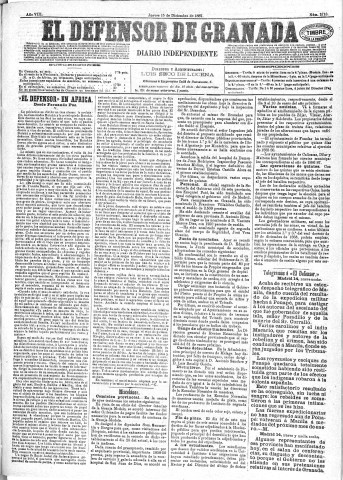 'El Defensor de Granada  : diario político independiente' - Año VIII Número 2713  - 1887 Diciembre 15