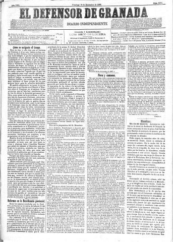 'El Defensor de Granada  : diario político independiente' - Año VIII Número 2716  - 1887 Diciembre 18