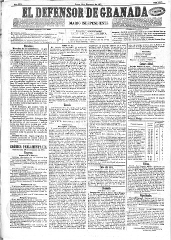 'El Defensor de Granada  : diario político independiente' - Año VIII Número 2717  - 1887 Diciembre 19