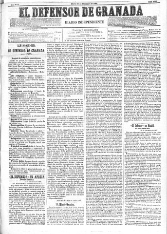 'El Defensor de Granada  : diario político independiente' - Año VIII Número 2718  - 1887 Diciembre 20