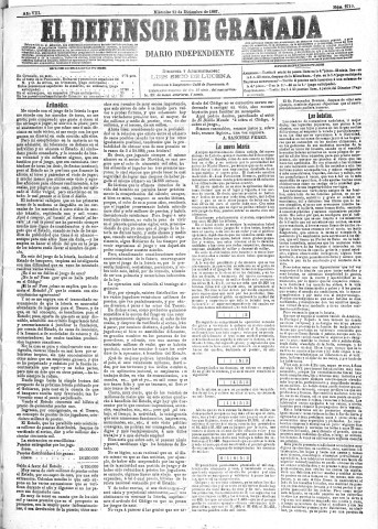 'El Defensor de Granada  : diario político independiente' - Año VIII Número 2719  - 1887 Diciembre 21