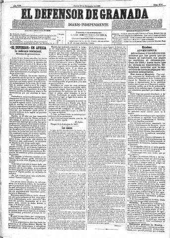 'El Defensor de Granada  : diario político independiente' - Año VIII Número 2720  - 1887 Diciembre 22