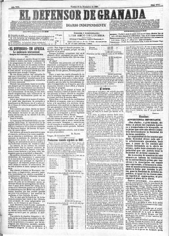 'El Defensor de Granada  : diario político independiente' - Año VIII Número 2721  - 1887 Diciembre 23
