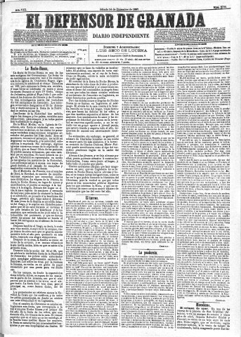 'El Defensor de Granada  : diario político independiente' - Año VIII Número 2722  - 1887 Diciembre 24