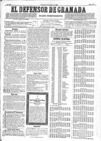 'El Defensor de Granada  : diario político independiente' - Año VIII Número 2723  - 1887 Diciembre 25