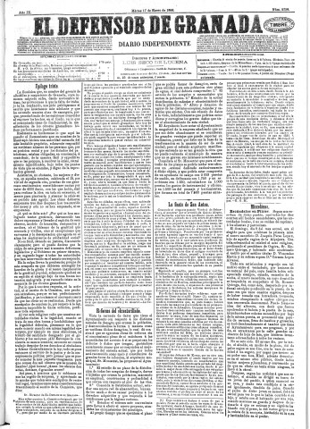 'El Defensor de Granada  : diario político independiente' - Año IX Número 2738  - 1888 Enero 17