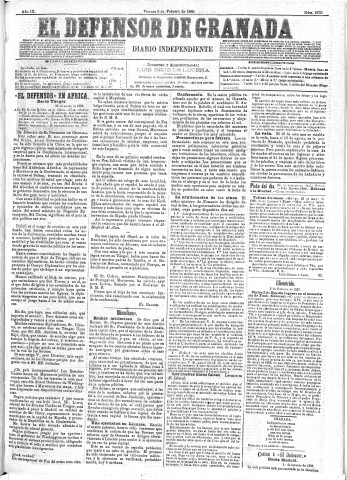 'El Defensor de Granada  : diario político independiente' - Año IX Número 2755  - 1888 Febrero 03