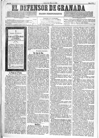 'El Defensor de Granada  : diario político independiente' - Año IX Número 2789  - 1888 Marzo 08