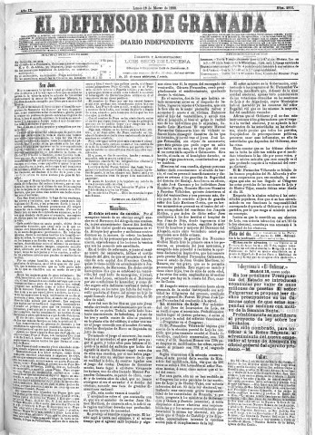 'El Defensor de Granada  : diario político independiente' - Año IX Número 2800  - 1888 Marzo 19