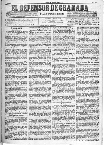 'El Defensor de Granada  : diario político independiente' - Año IX Número 2807  - 1888 Marzo 26