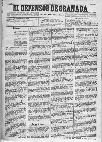 'El Defensor de Granada  : diario político independiente' - Año IX Número 2810  - 1888 Marzo 29