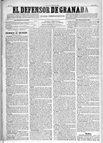 'El Defensor de Granada  : diario político independiente' - Año IX Número 2823  - 1888 Abril 12
