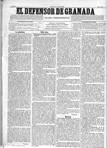 'El Defensor de Granada  : diario político independiente' - Año IX Número 2825  - 1888 Abril 14
